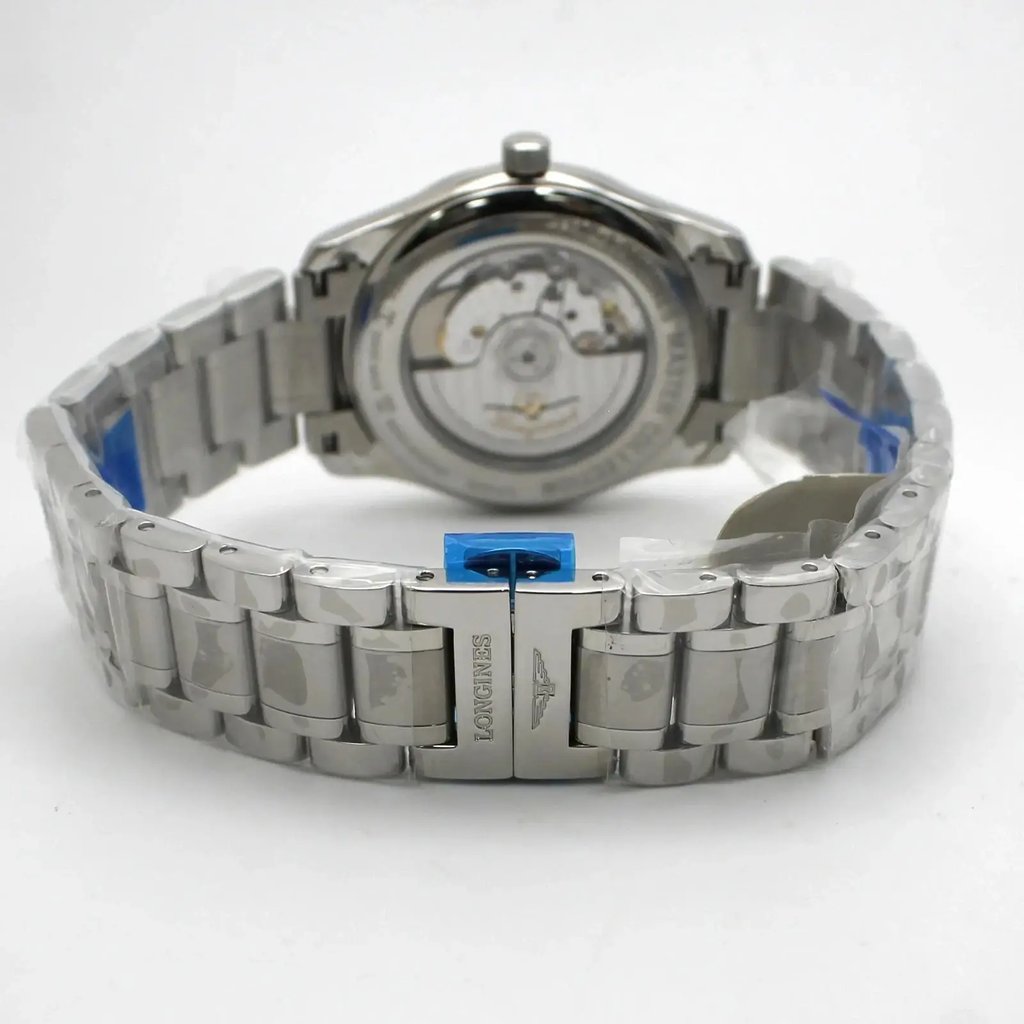 Back View Of Exhibition Back Case And Closed Stainless Steel Band Of Longines  L2.793.4.79.6 Watch Unworn Condition