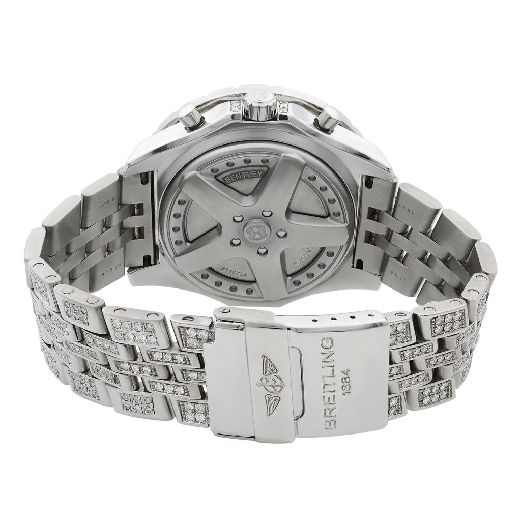 Back View Of {Caseback} Back Case And Closed Stainless Steel Band Of Breitling A44362 Watch Pre Owned Condition
