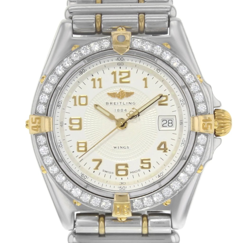 Up Close Front Facing Picture Of Breitling B67350 Stainless Steel Watch Pre Owned Condition