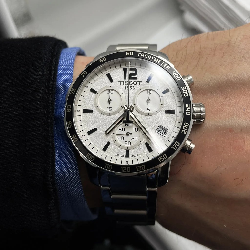 Up Close Front Facing Picture Of Tissot T095.417.11.037.00 Stainless Steel Watch Unworn Condition