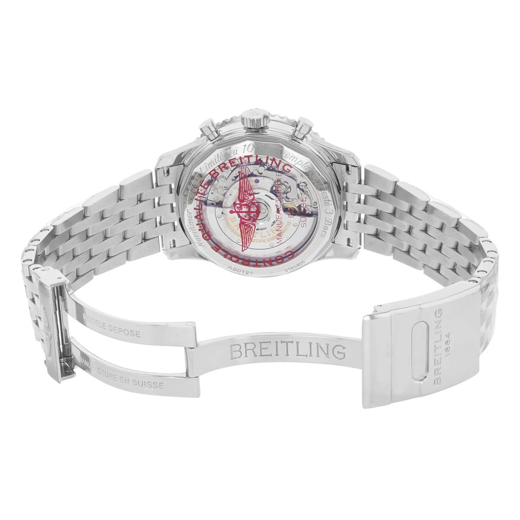 Back View Of {Caseback} Back Case And Open Stainless Steel Band Of Breitling AB04411A/C937-443A Watch Display Model Condition