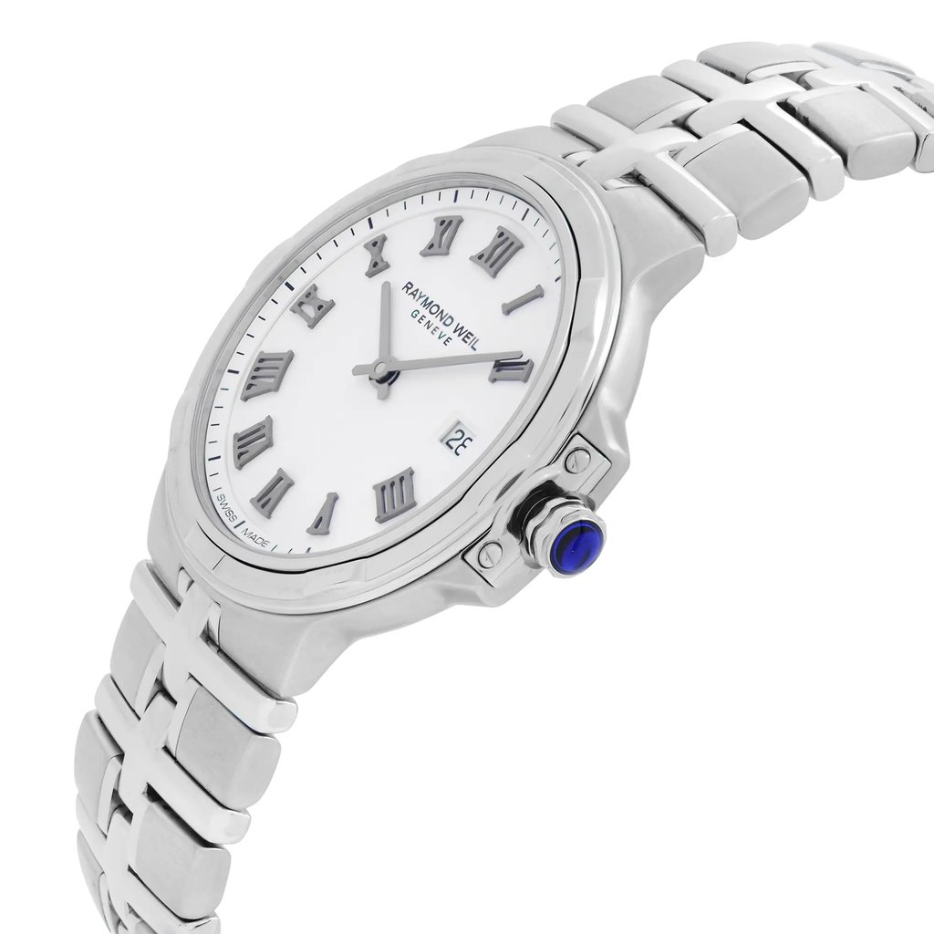 View Of Crown Facing Side Of RAYMOND WEIL 5180-ST-00300 Stainless Steel Watch Unworn Condition