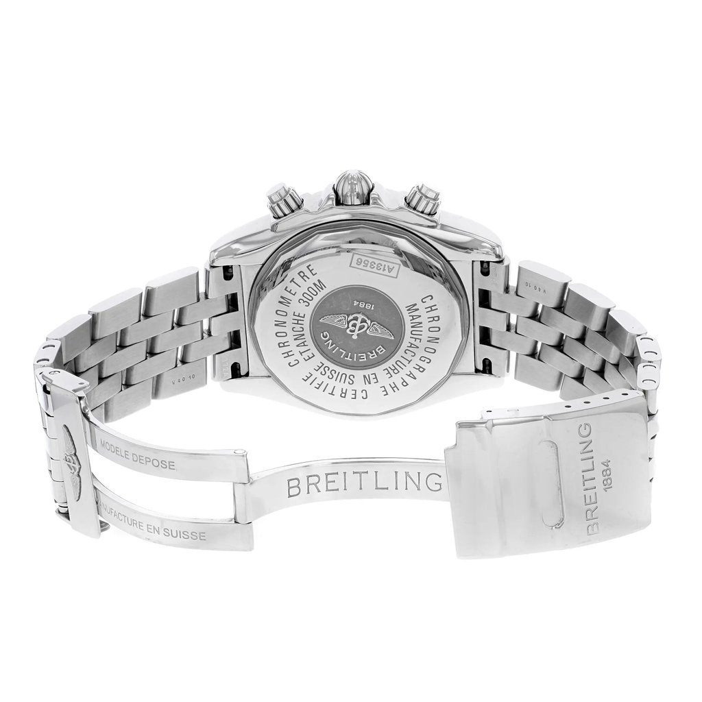 Back View Of {Caseback} Back Case And Open Stainless Steel Band Of Breitling A1335611/A573-SS Watch Pre Owned Condition