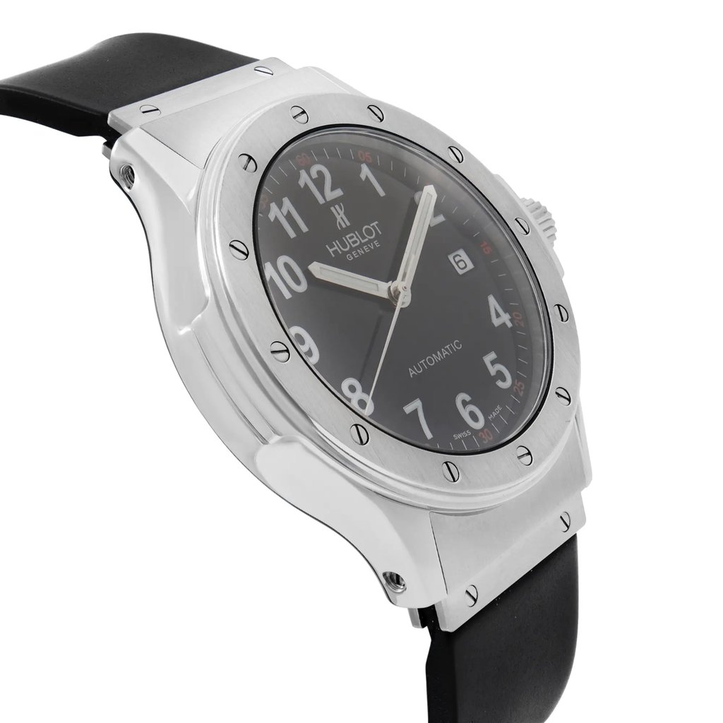 View Of Opposite Crown Facing Side Of Hublot B1915.1 Stainless Steel Watch Pre Owned Condition