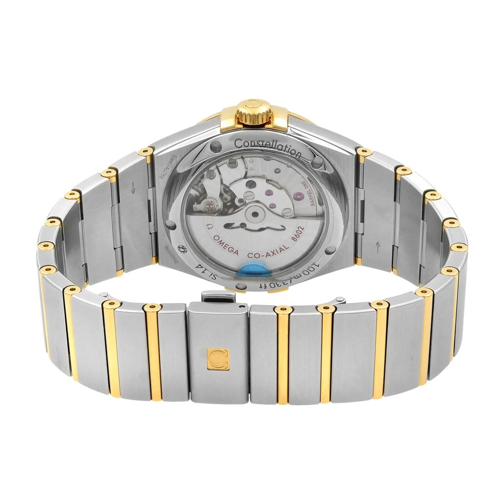 Back View Of {Caseback} Back Case And Closed Stainless Steel Band Of OMEGA 123.25.38.22.02.002 Watch Display Model Condition