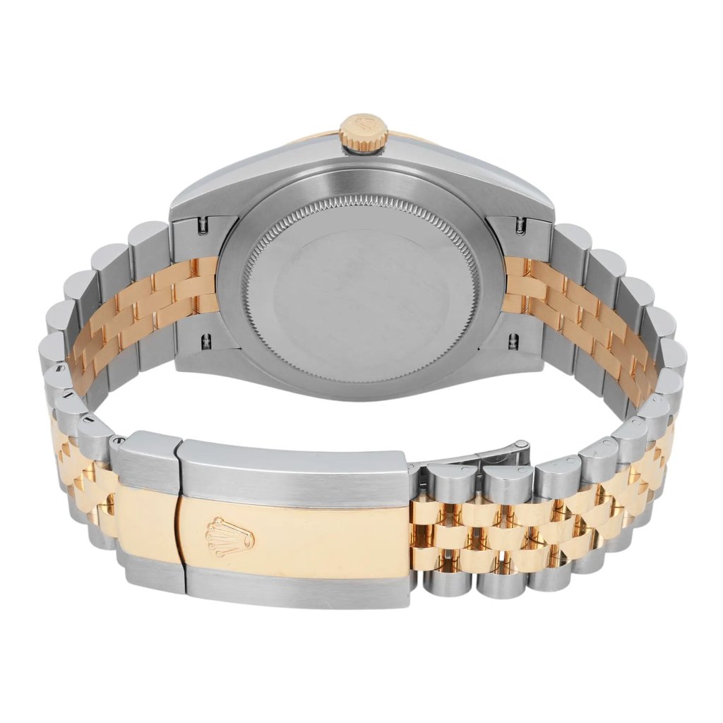 Back View Of Solid Back Case And Closed Stainless Steel,Yellow Gold Band Of Rolex 126303 Watch Unworn Condition