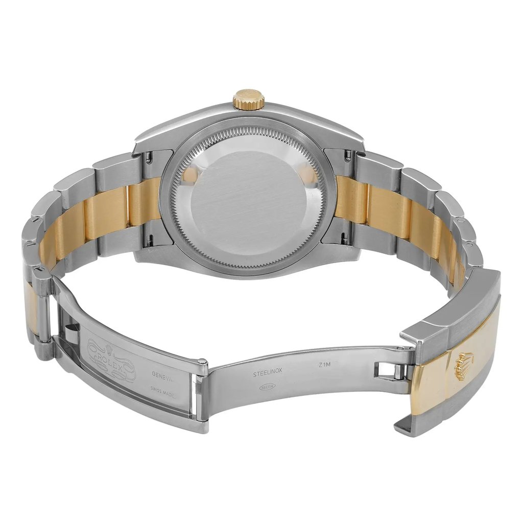 Back View Of Screwback Back Case And Open Stainless Steel,Gold Band Of Rolex 116233 Watch Pre Owned Condition