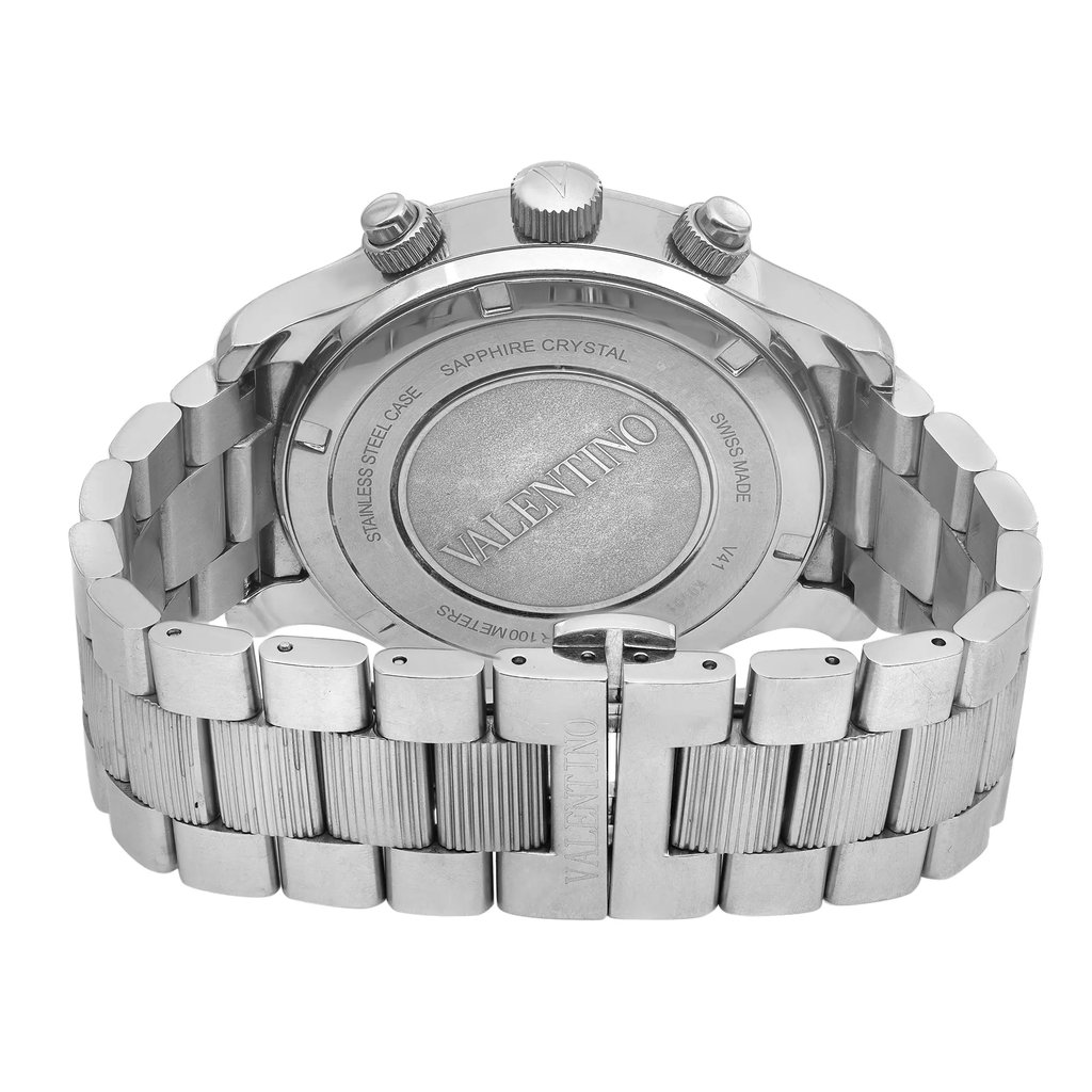 Back View Of Solid Back Case And Closed Stainless Steel Band Of Valentino V40LCQ9909-S099 Watch Pre Owned Condition