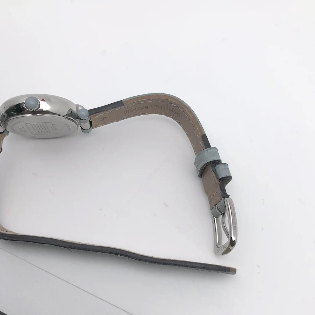 Back View Of Snap Back Case And Open Leather Band Of Coach 14503895 Watch Pre Owned Condition