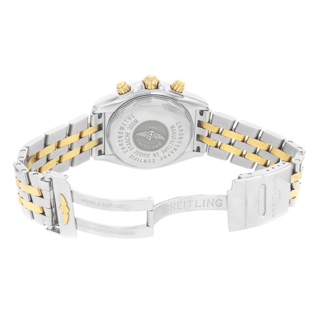 Back View Of {Caseback} Back Case And Open Stainless and Solid Gold Band Of Breitling B13356 Watch Pre Owned Condition
