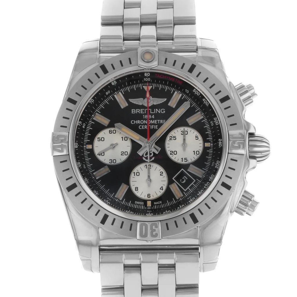 Up Close Front Facing Picture Of Breitling AB01154G/BD13-375A Stainless Steel Watch Display Model Condition
