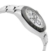 An image of a pre-owned men's Rolex sport wristwatch in excellent condition, shown from a side profile view opposite the crown. The watch features a round shape with a white dial and black bezel. It has a stainless steel band and case. The timepiece includes chronograph features, and the image captures the watch at a close angle, highlighting the sleek and polished design details.