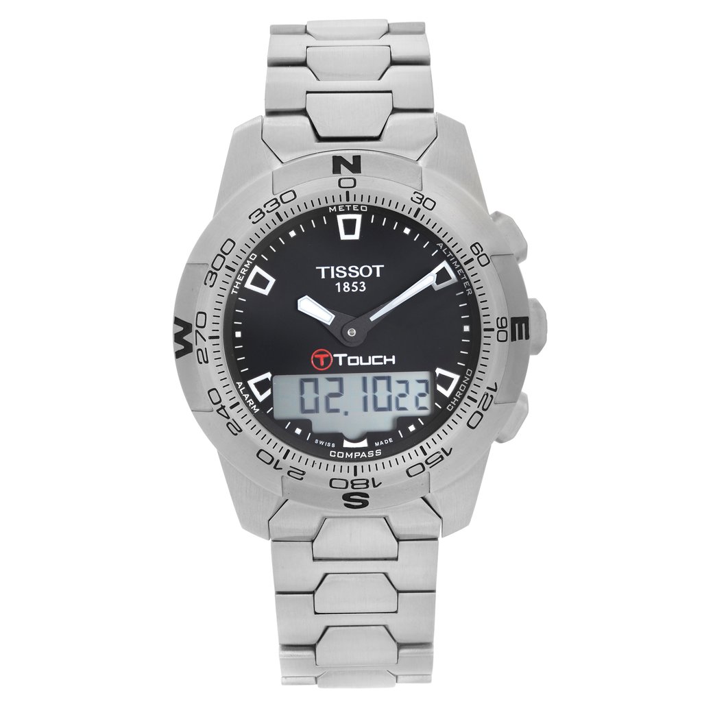 Front Full View Of Tissot T047.420.11.051.00 Stainless Steel,Titanium Watch Display Model Condition Excellent