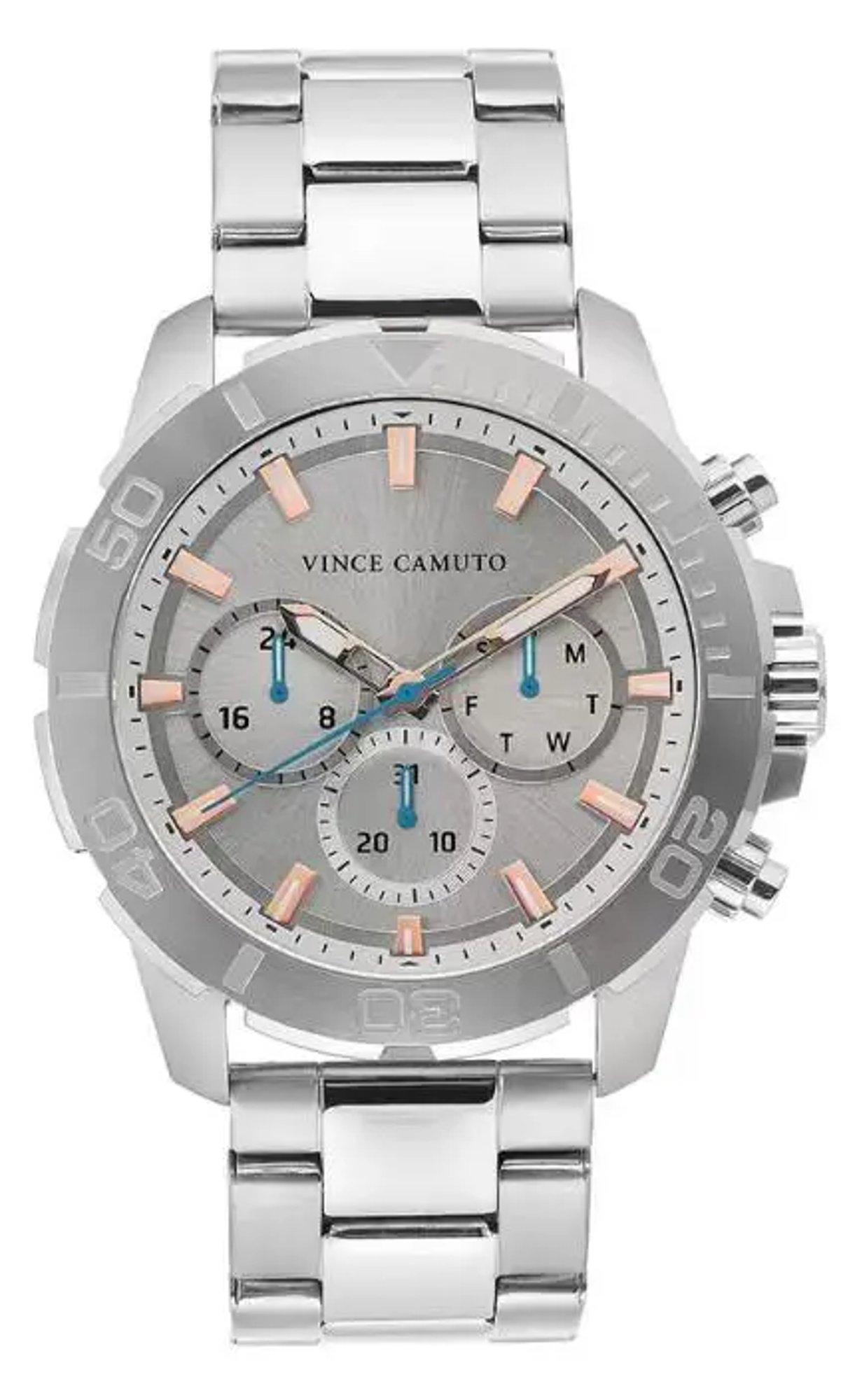 Up Close Front Facing Picture Of Vince Camuto VC/1147GYSVST Stainless Steel Watch Display Model Condition