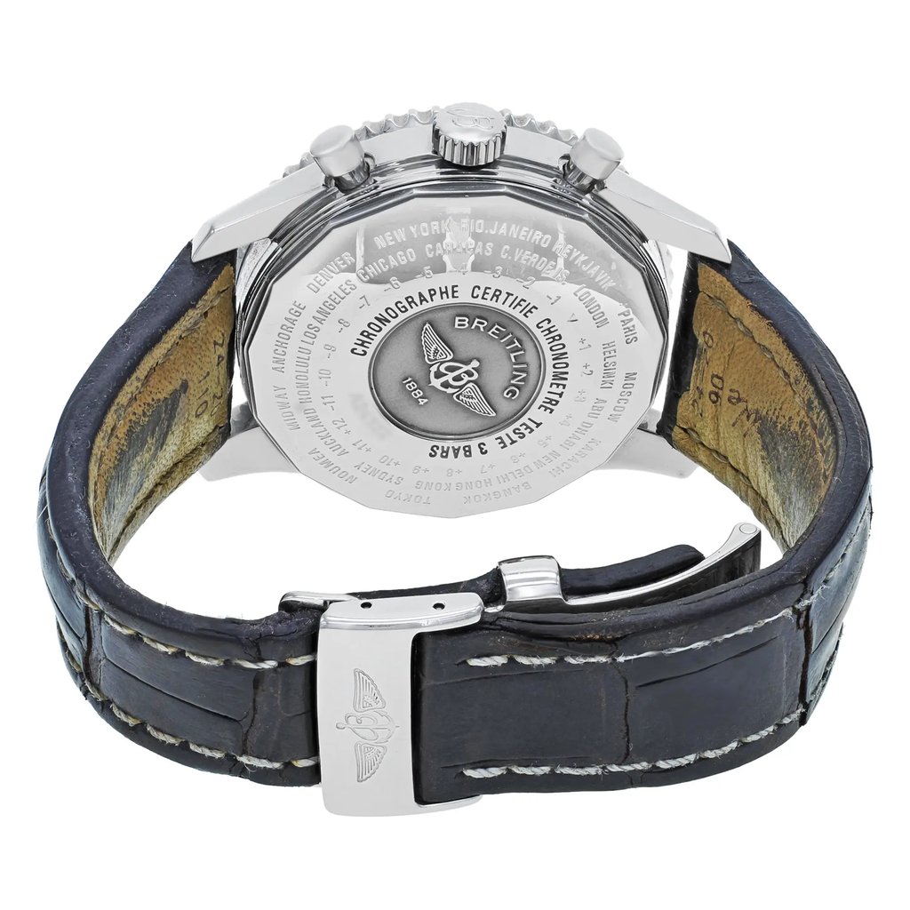 Back View Of {Caseback} Back Case And Closed Leather Band Of Breitling A2432212/G571-441X Watch Pre Owned Condition