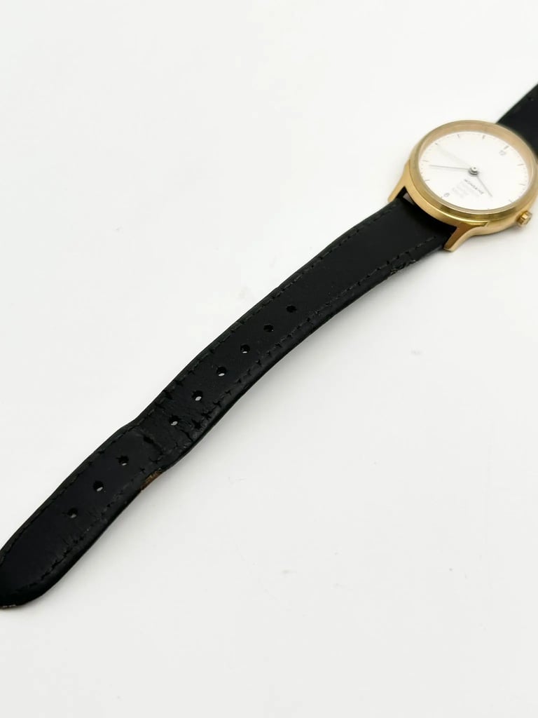 Back View Of Snap Back Case And Open Leather Band Of Mondaine MH1.L1111.LB Watch Pre Owned Condition