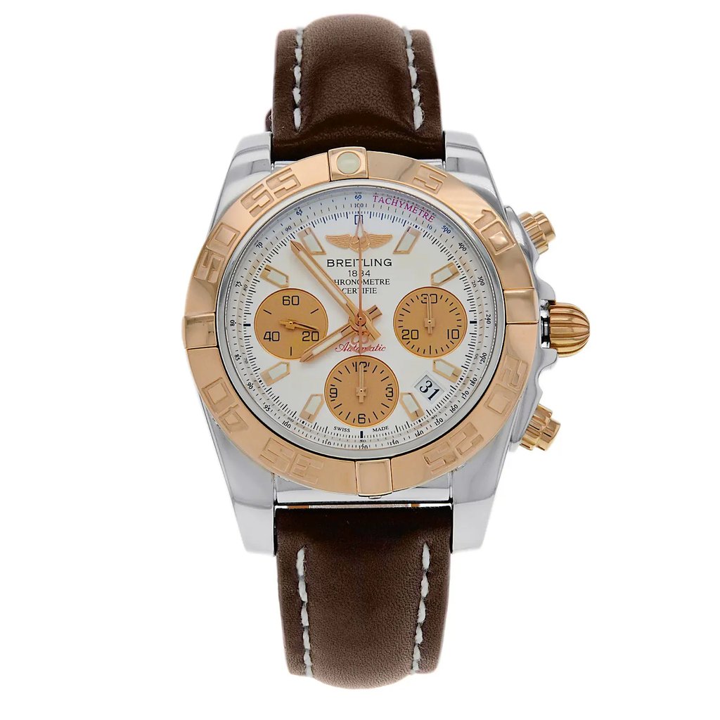 Front Full View Of Breitling CB014012 / A722 Stainless & Solid Gold Watch Display Model Condition {Product Condition}