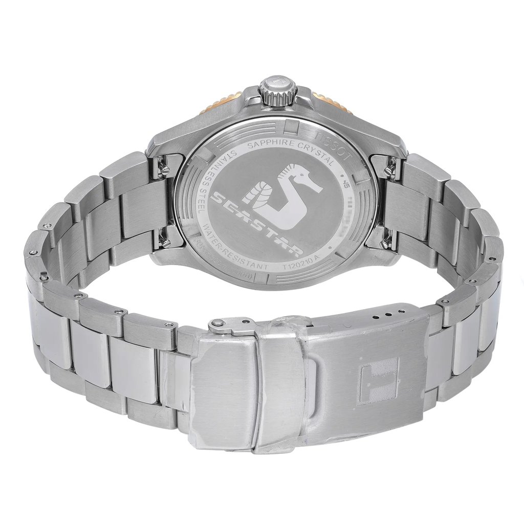 Back View Of Screwback Back Case And Closed Stainless Steel Band Of Tissot T120.210.21.051.00 Watch Unworn Condition