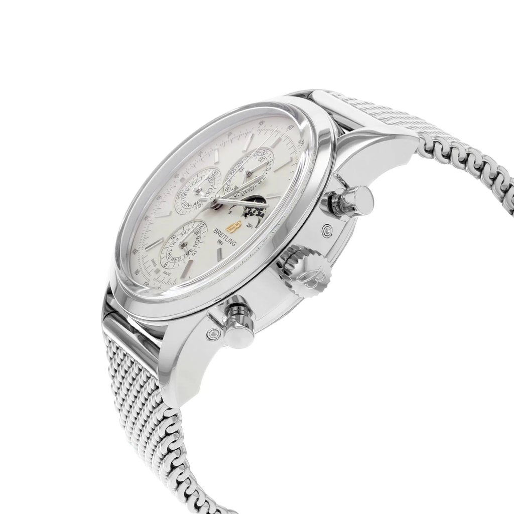 View Of Crown Facing Side Of Breitling A1931012/G750-154A Stainless Steel Watch Display Model Condition