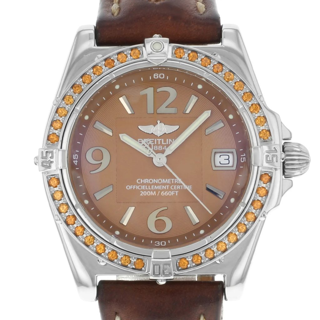 Up Close Front Facing Picture Of Breitling A77346 Stainless Steel Watch Pre Owned Condition