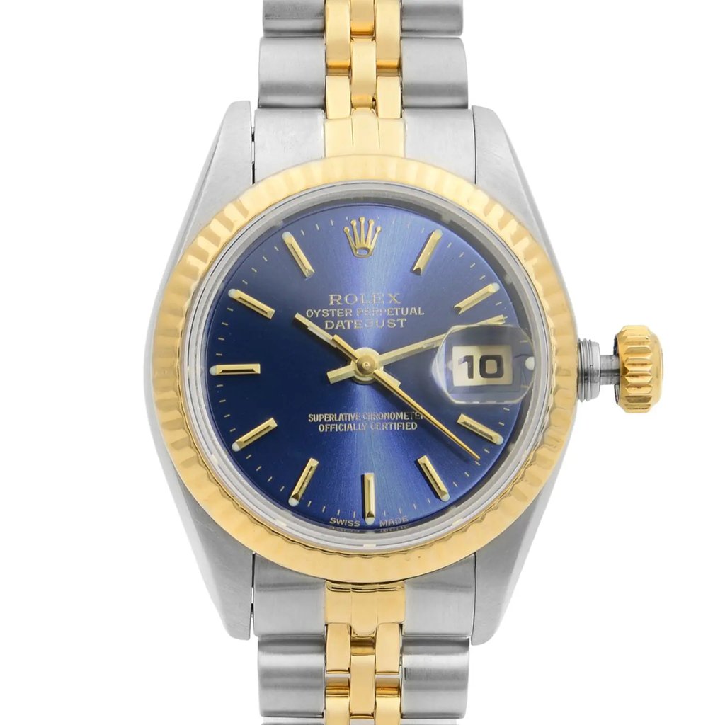 Up Close Front Facing Picture Of Rolex 69173 Stainless Steel Watch Pre Owned Condition
