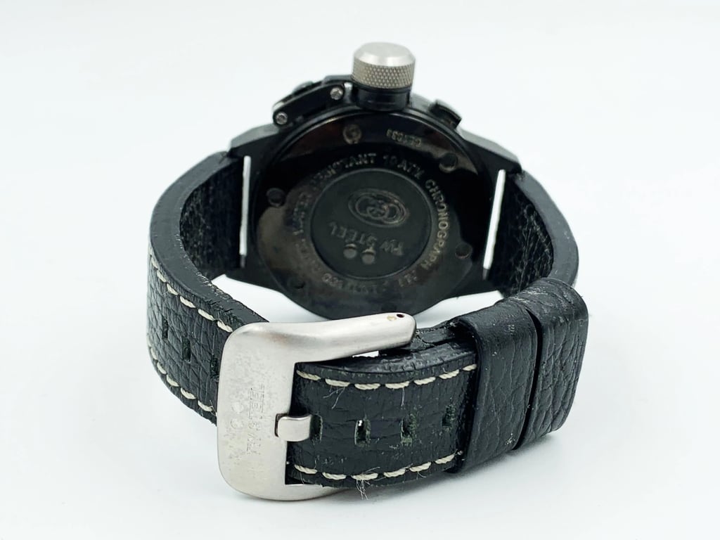 Back View Of Solid Back Case And Closed Leather Band Of TW Steel CE1033 Watch Pre Owned Condition