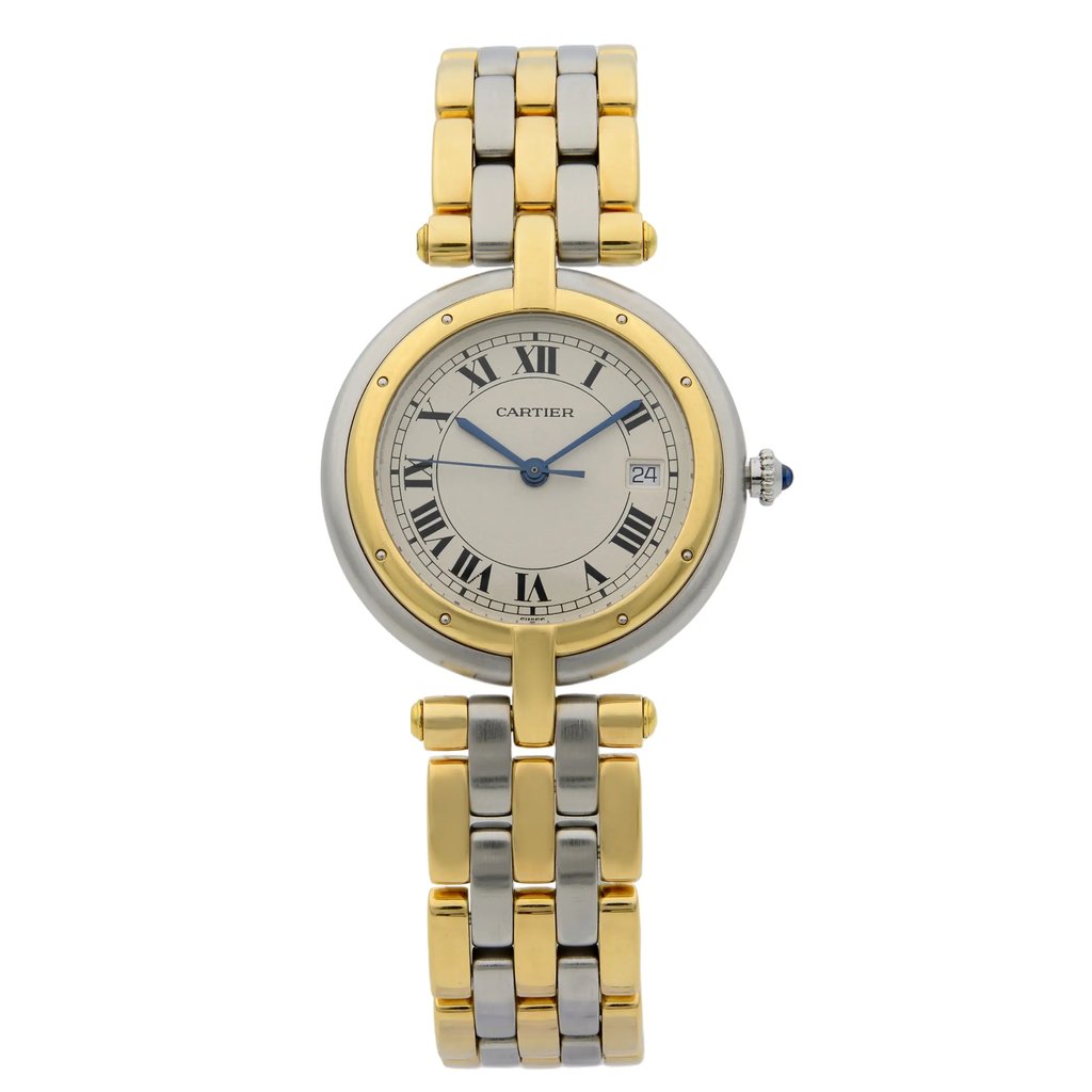 Front Full View Of Cartier 183964 Stainless & Solid Gold Watch Pre Owned Condition {Product Condition}