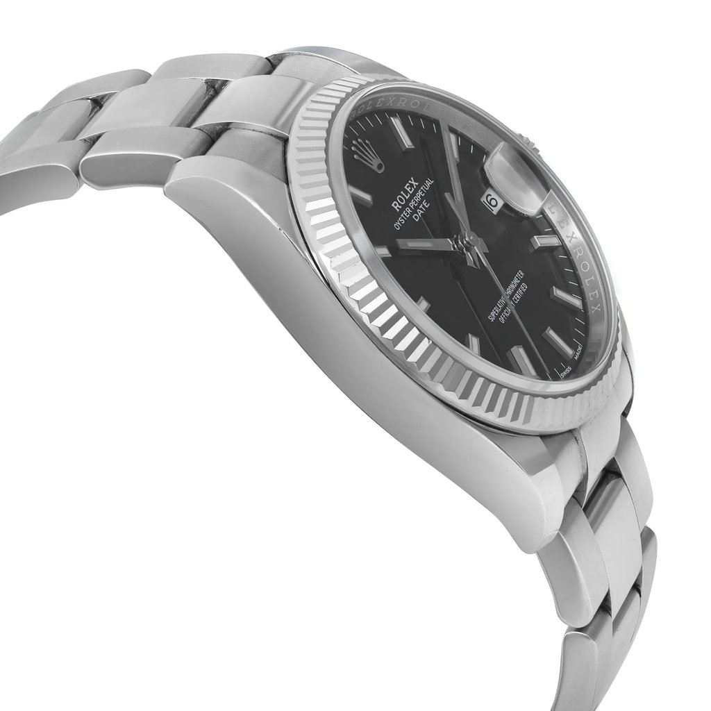 View Of Opposite Crown Facing Side Of Rolex 115234 Stainless Steel Watch Pre Owned Condition