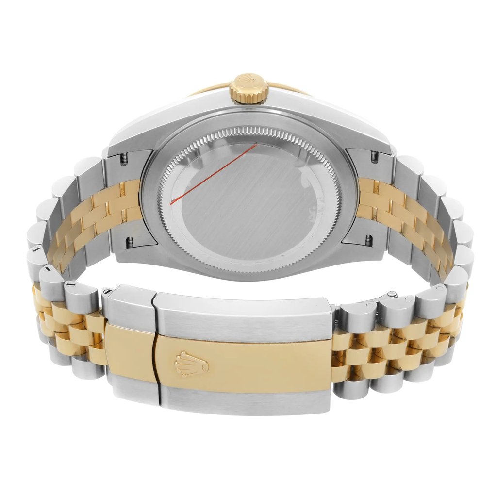 Back View Of Solid Back Case And Closed Stainless Steel,Gold Band Of Rolex 326933 Watch Unworn Condition