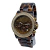 An image of a Wristwatch by Michael Kors. This Pre Owned item is designed for Unisex Adult, featuring a Casual style. It has a Quartz movement and an Analog display with a Brown Mother of Pearl dial color. The indices include 12-Hour Dial,Non-Numeric Hour Marks. The band is made of Acrylic and the case is made of Stainless Steel. The watch has a Round shape with a case size of 45 mm and a case thickness of 13 mm.