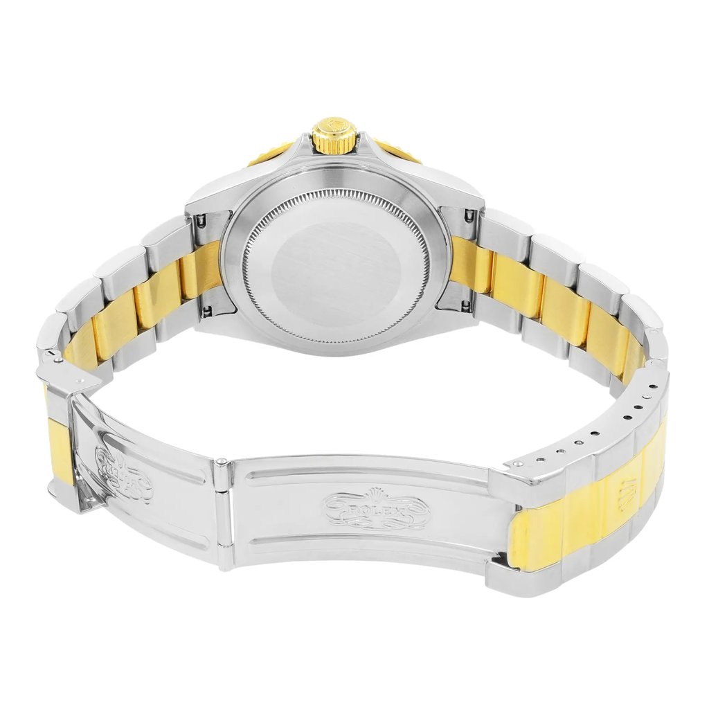 Back View Of Solid Back Case And Open Stainless Steel,Gold Band Of Rolex 16613 T Watch Pre Owned Condition