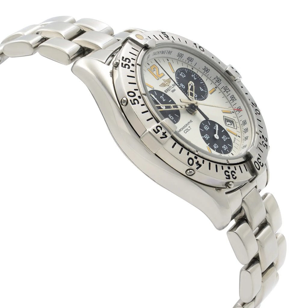 View Of Opposite Crown Facing Side Of Breitling A53035 Stainless Steel Watch Pre Owned Condition