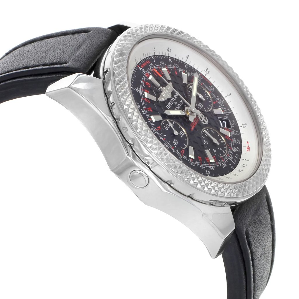 Back View Of {Caseback} Back Case And Closed Leather Band Of Breitling AB061221/BD93-480X Watch Display Model Condition