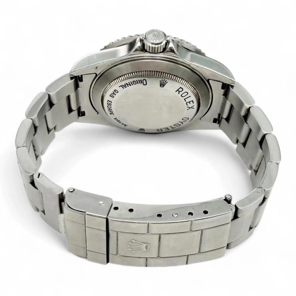 Back View Of Solid Back Case And Closed Stainless Steel Band Of Rolex 16600 Watch Pre Owned Condition