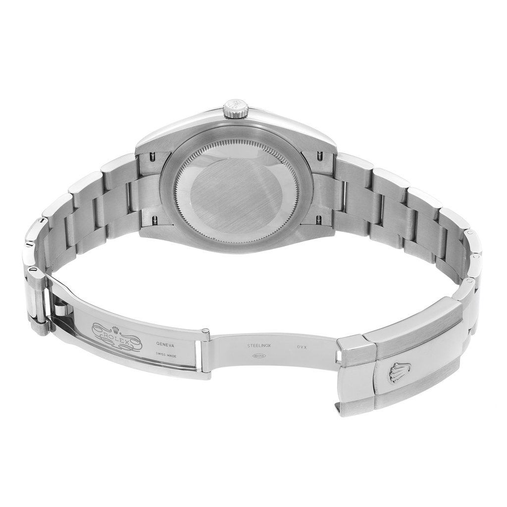 Back View Of Solid Back Case And Open Stainless Steel Band Of Rolex 126334 Watch Pre Owned Condition