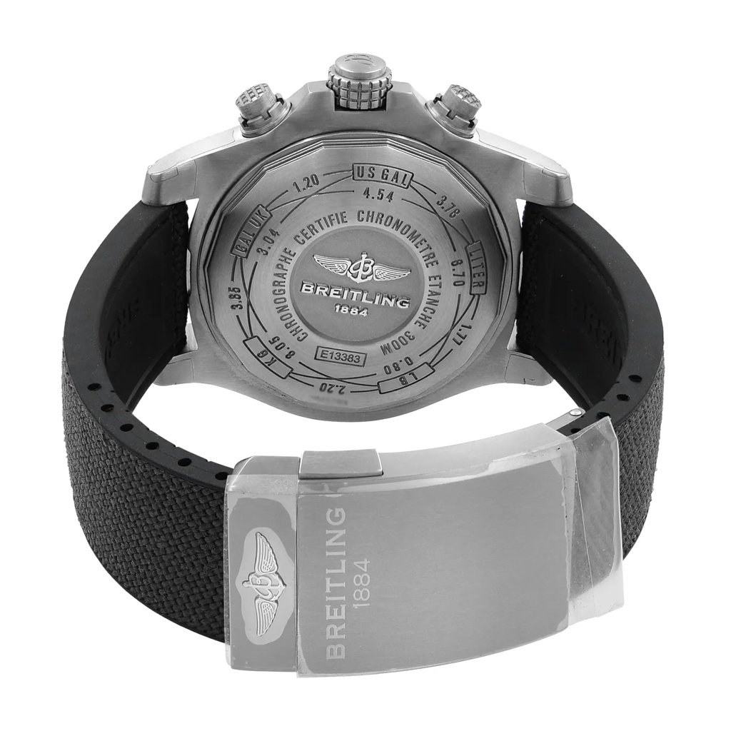 Back View Of {Caseback} Back Case And Closed Rubber Band Of Breitling E1338310/M536-253S Watch Display Model Condition