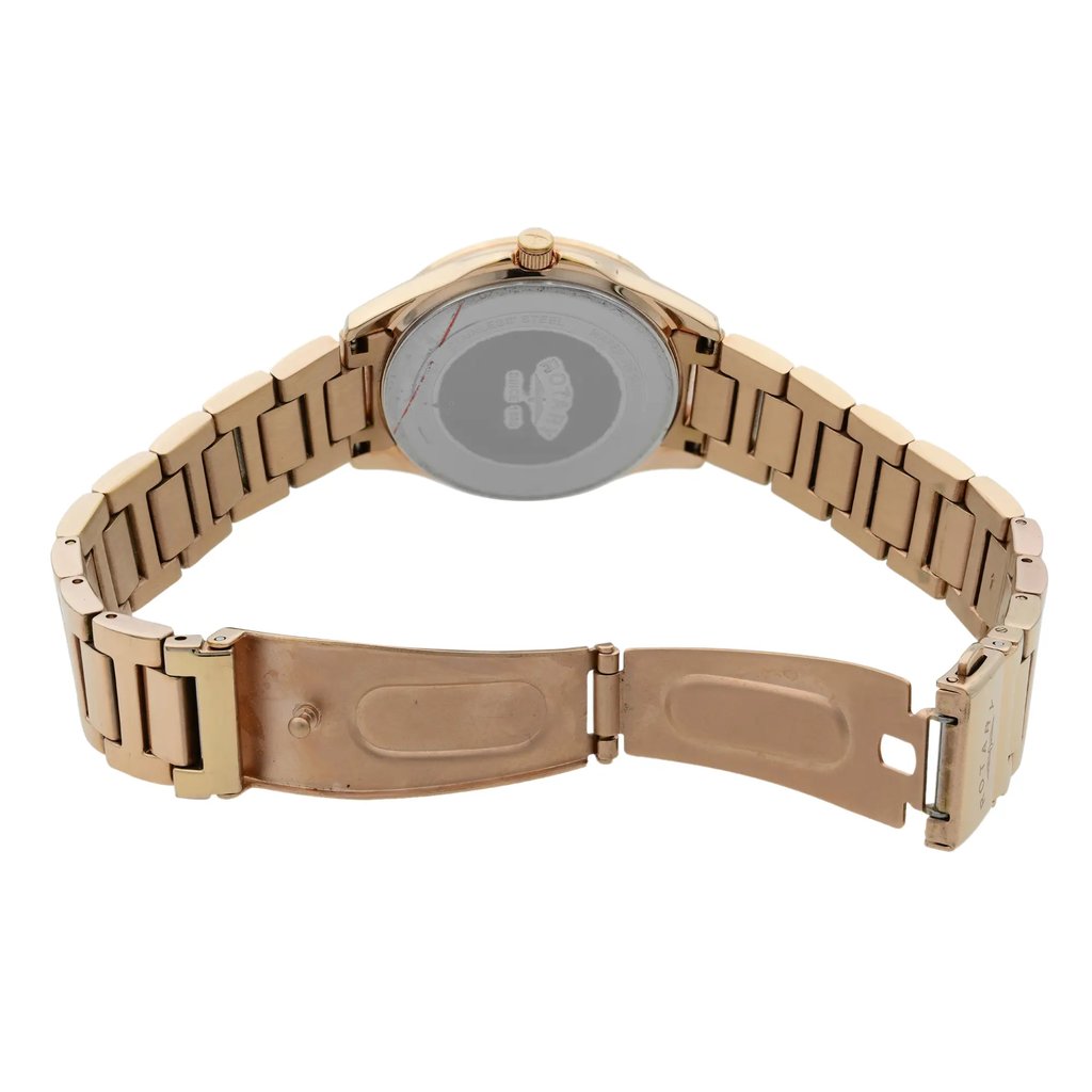 Back View Of Snap Back Case And Open Stainless Steel Band Of Rotary LB00069/41 Watch Pre Owned Condition