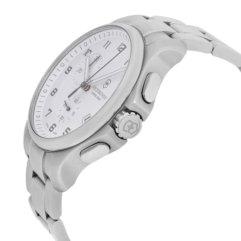 View Of Crown Facing Side Of Victorinox 241554.1 Stainless Steel Watch Pre Owned Condition