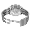 An image of a pre-owned Breitling men's wristwatch, viewed from the back with an open clasp. The stainless steel watch features a solid caseback with inscriptions, a round shape, and a stainless steel band. The band's fold-over clasp with flip lock safety is disengaged and visible. The watch is presented at a slight angle, allowing a clear view of the caseback and clasp, with the watch occupying the central portion of the image. The watch show minor signs of wear or scratches. 
