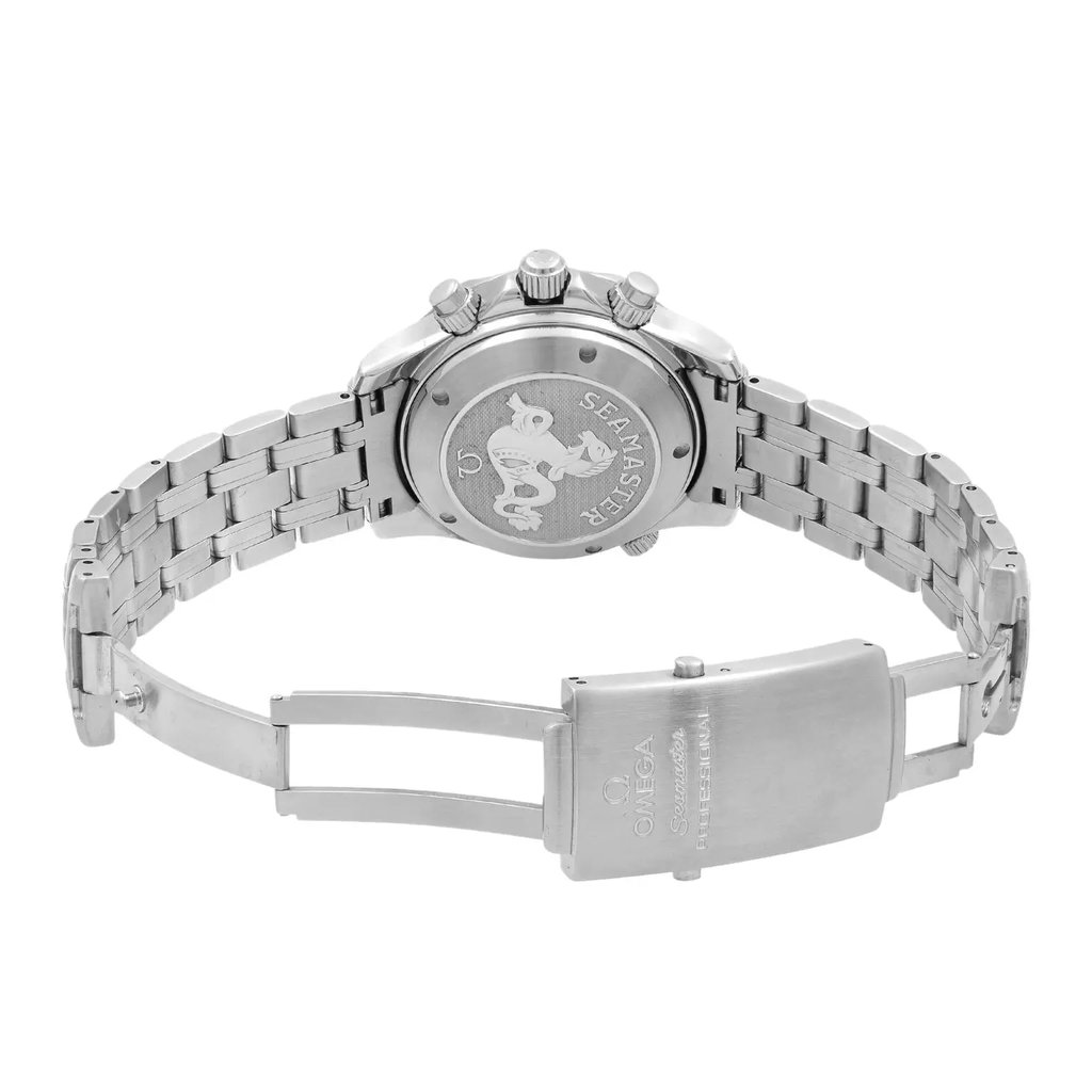 Back View Of {Caseback} Back Case And Open Stainless Steel Band Of OMEGA 2225.80.00 Watch Pre Owned Condition