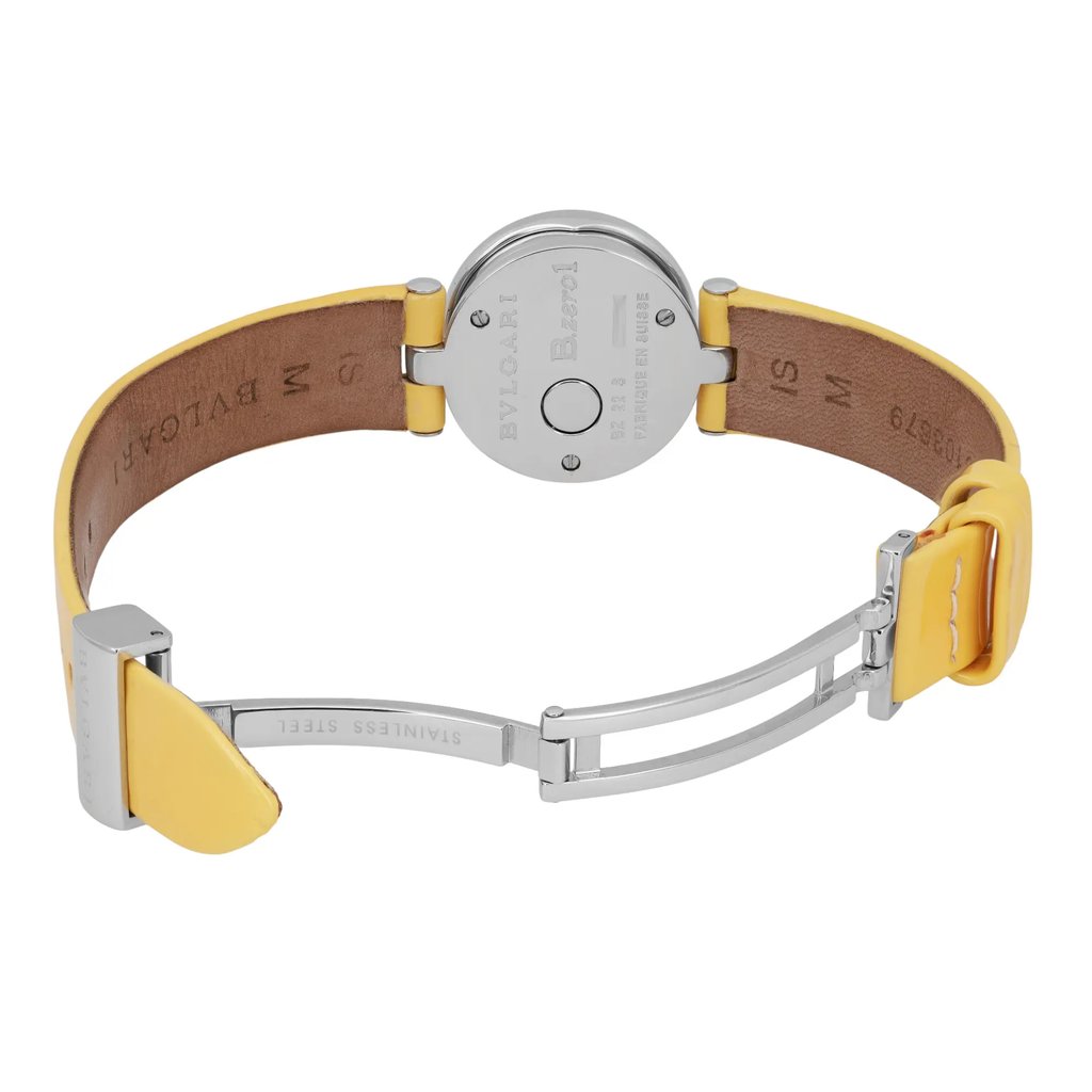 Back View Of Screwback Back Case And Open Leather Band Of Bvlgari BZ22S Watch Pre Owned Condition