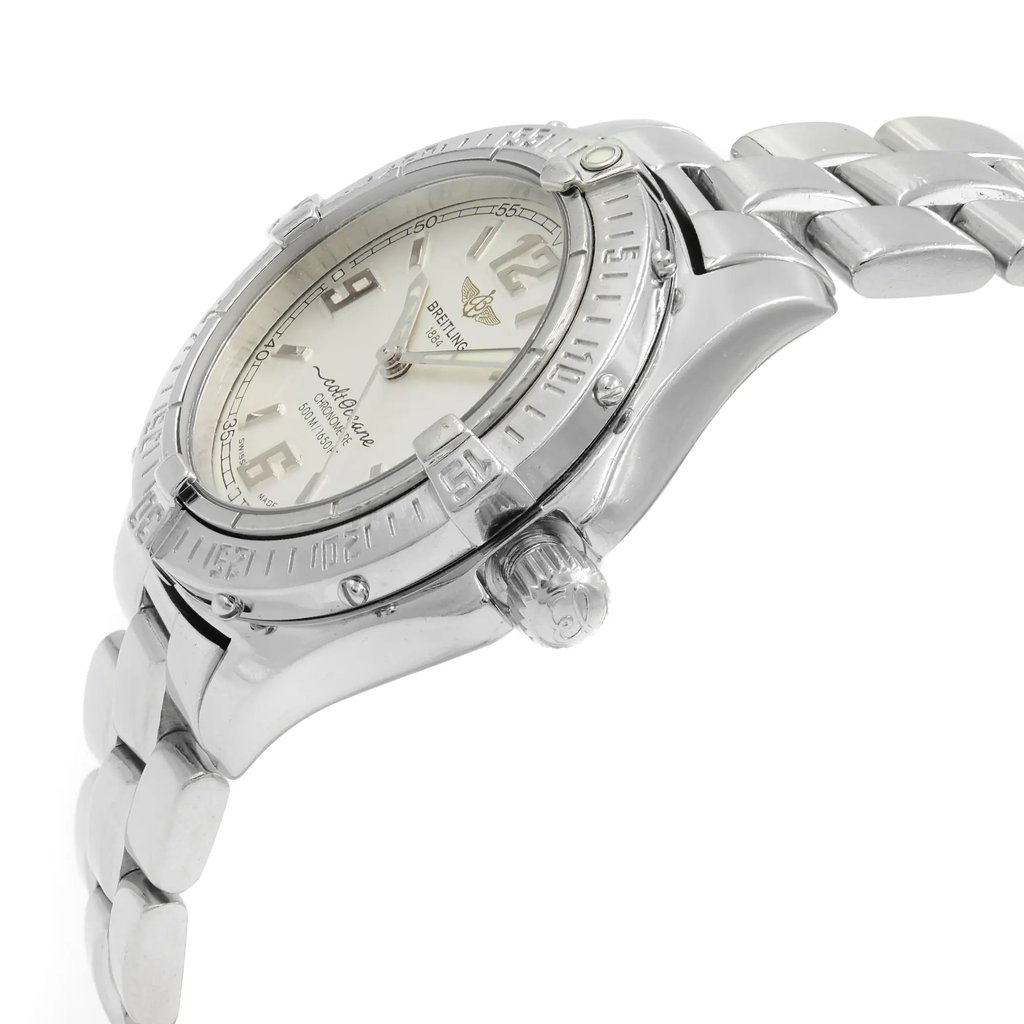 View Of Crown Facing Side Of Breitling A57350 Stainless Steel Watch Pre Owned Condition
