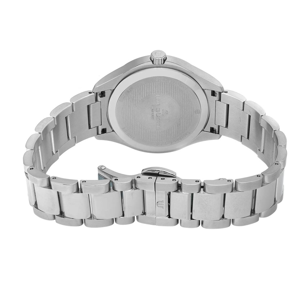 Back View Of Solid Back Case And Closed Stainless Steel Band Of Maurice Lacroix MI1014-SD502130 Watch Unworn Condition