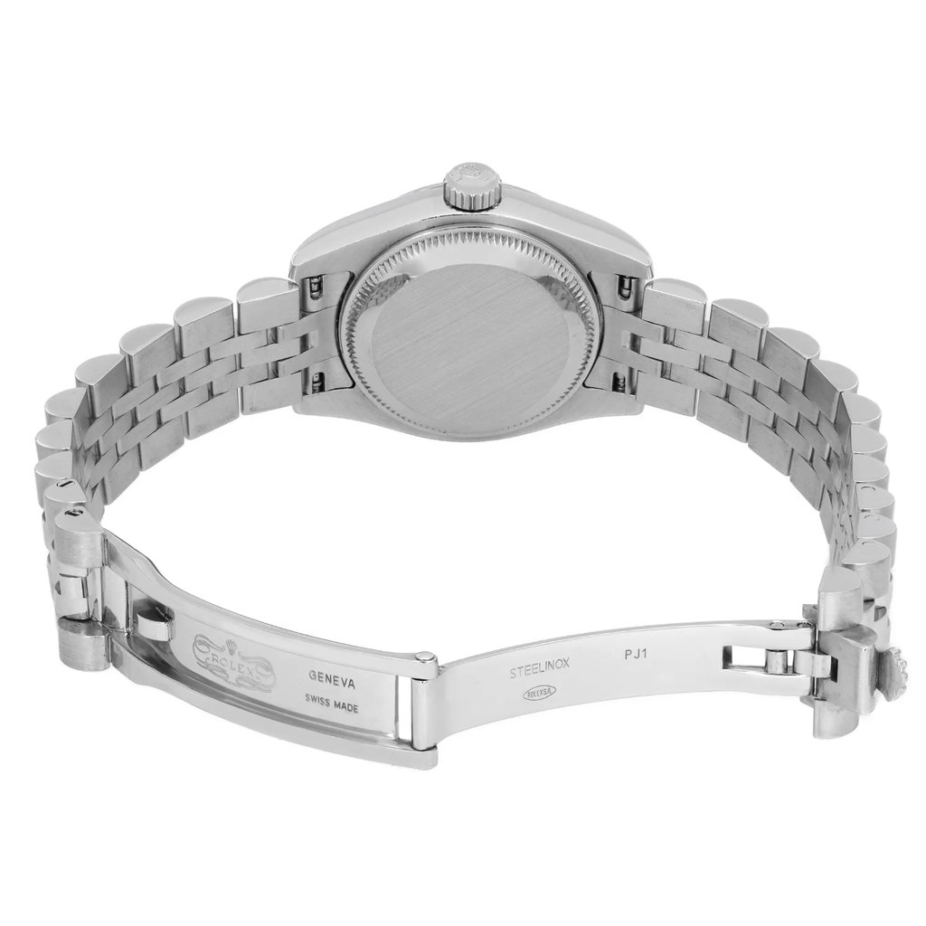 Back View Of Solid Back Case And Open Stainless Steel Band Of Rolex 179174  Watch Pre Owned Condition