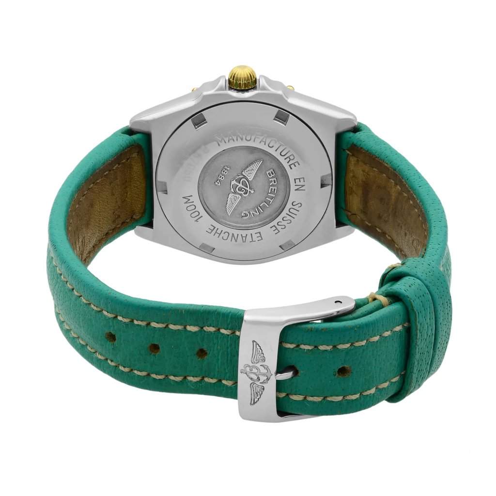 Back View Of {Caseback} Back Case And Closed Leather Band Of Breitling B67050 Watch Pre Owned Condition