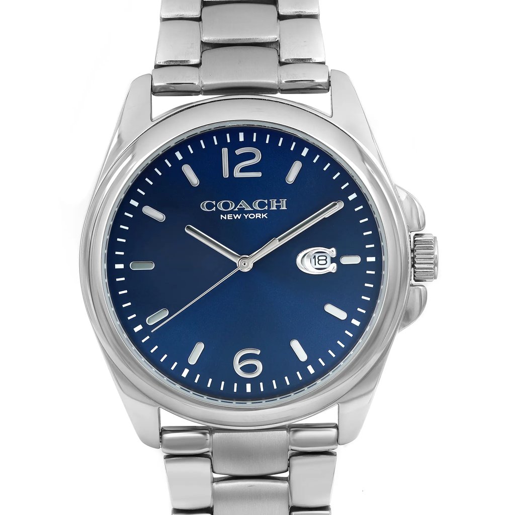 Up Close Front Facing Picture Of Coach 14602579 Stainless Steel Watch Unworn Condition