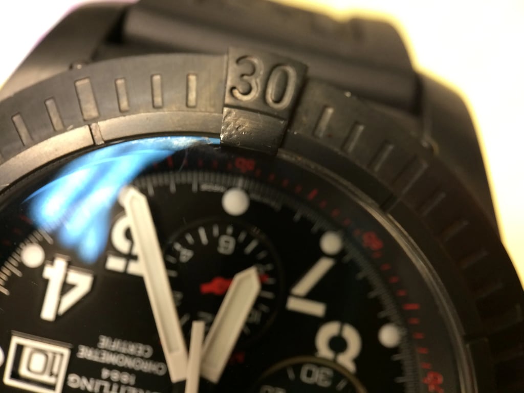 Up Close Front Facing Picture Of Breitling M13370/B930 Stainless Steel Watch Pre Owned Condition