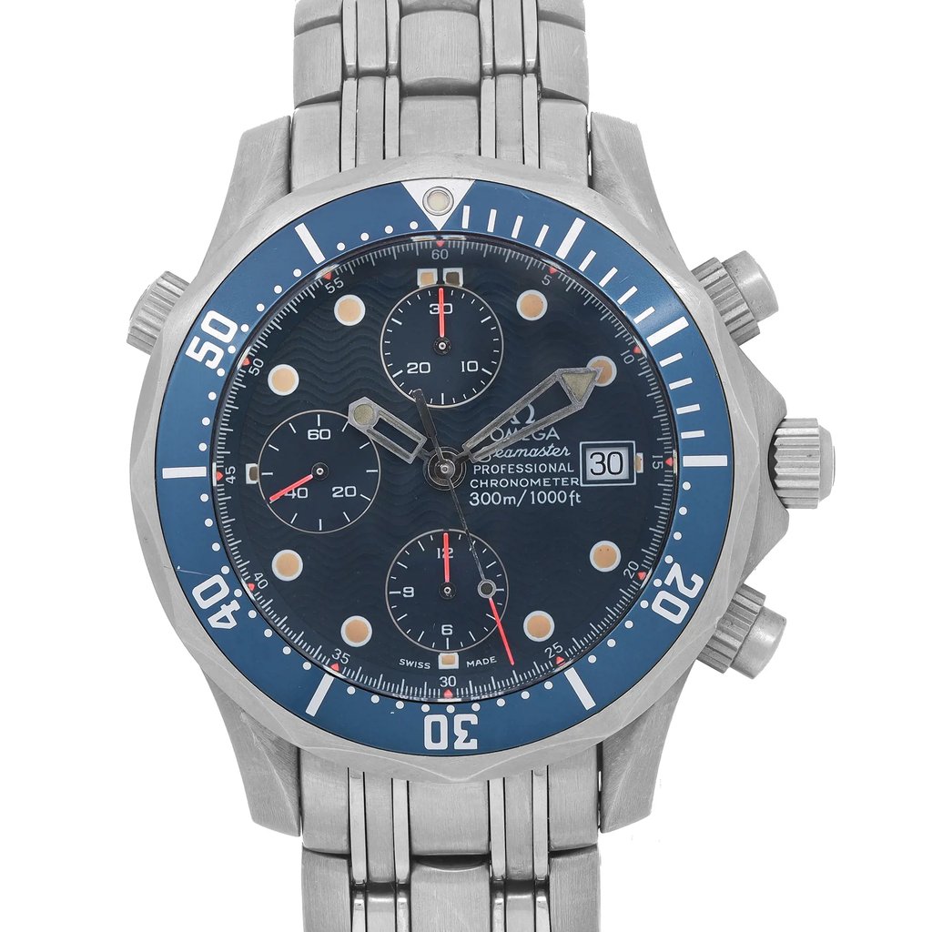 Up Close Front Facing Picture Of OMEGA 2298.80.00 Titanium Watch Pre Owned Condition