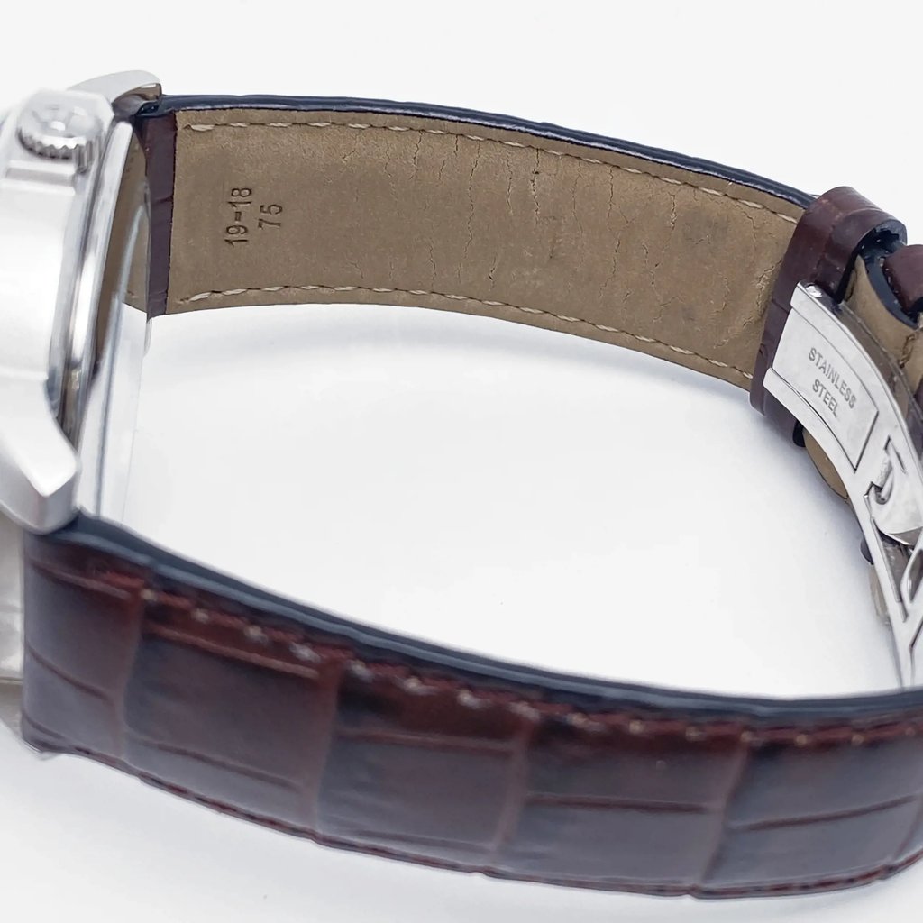 Back View Of Exhibition Back Case And Closed Leather Band Of Tissot T065.430.16.031.00 Watch Pre Owned Condition