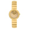 An image of a Wristwatch by Movado. This New With Defects item is designed for Women, featuring a Dress/Formal style. It has a Quartz movement and an Analog display with a Gold dial color. The indices include No Hour Marks. The band is made of Stainless Steel and the case is made of Stainless Steel. The watch has a Round shape with a case size of 26 mm and a case thickness of 7 mm.